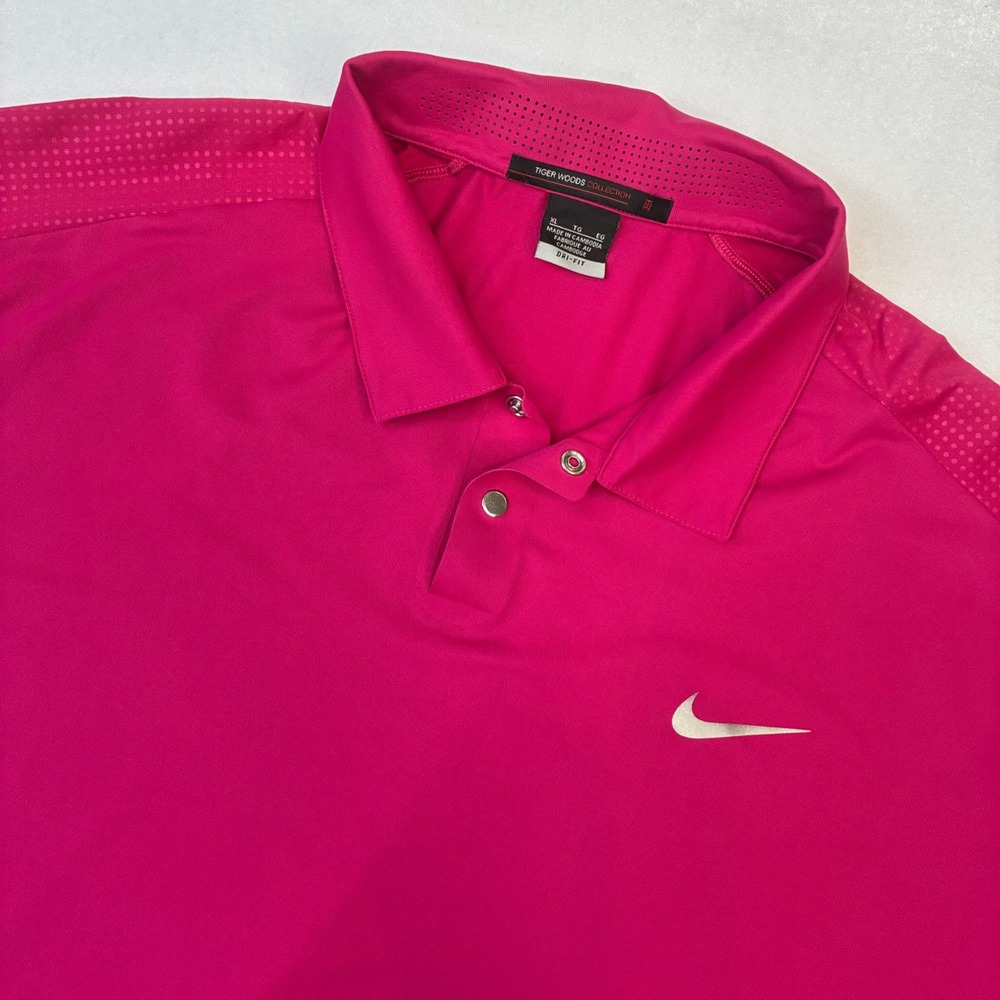 Nike Polo Shirt Mens XL Pink Tiger Woods Collection Dri-FIT Snap Golf Top